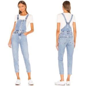 Free People We The Free Shelby Button Front Skinny Overalls in Stone Beach Wash